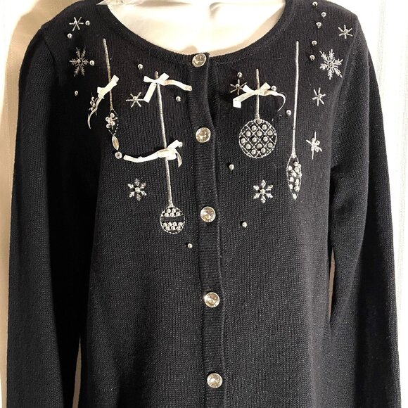 NWT by NOUVEAUX Women's Size SMALL Holiday Christmas Black Decorative Sweater - Picture 1 of 6